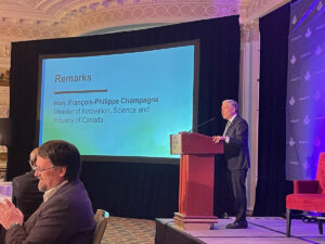 Minister Champagne event — keynote audience